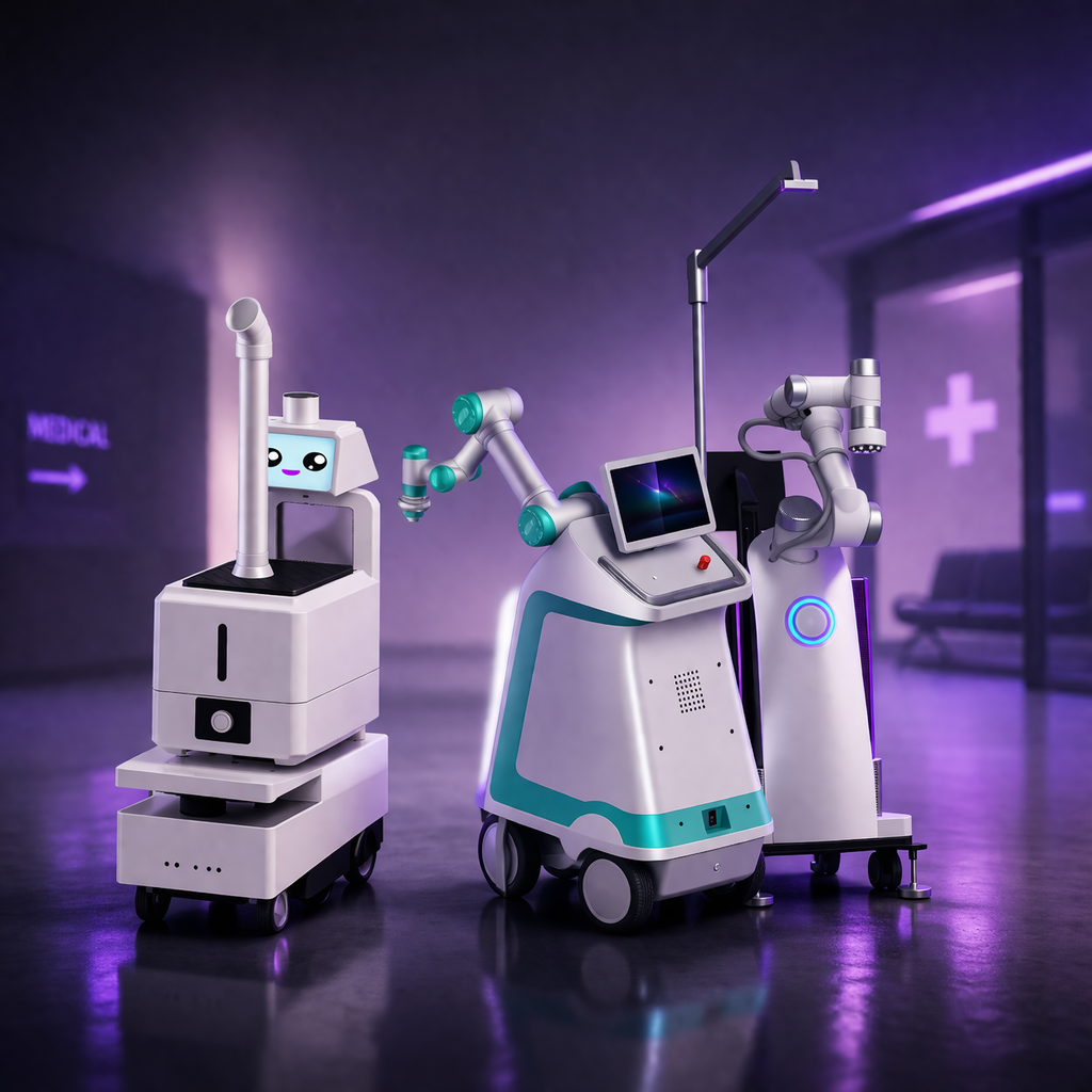 Healthcare robots for medical use in hospitals, clinics.